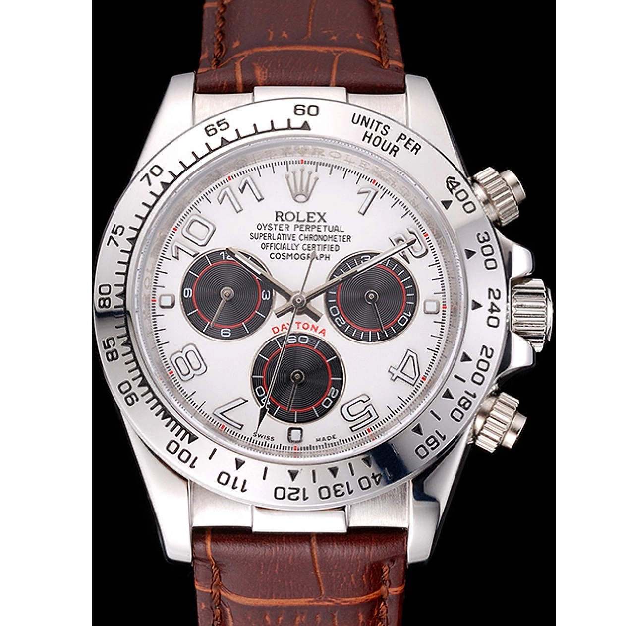 Rolex copies cheap Case Brown Steel Leather Dial Daytona Rolex Stainless Strap White 0616
